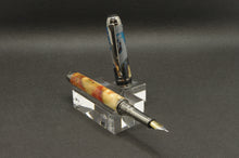 Load image into Gallery viewer, Flaming Box Elder Hybrid Fountain Pen - Black Titanium and Black Chrome