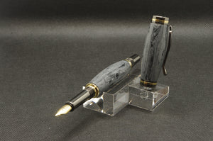 Damascus Fountain Pen Cobalt Gold & Gunmetal
