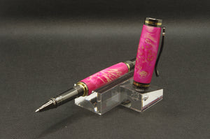 Pink Box Elder Burl Rollerball Pen - Cobalt Gold & Gun Metal