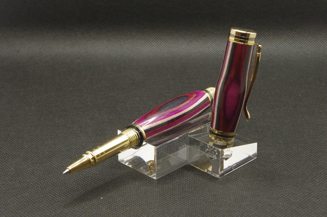 Pink Camo Rollerball Pen - Gun Metal & Cobalt Gold