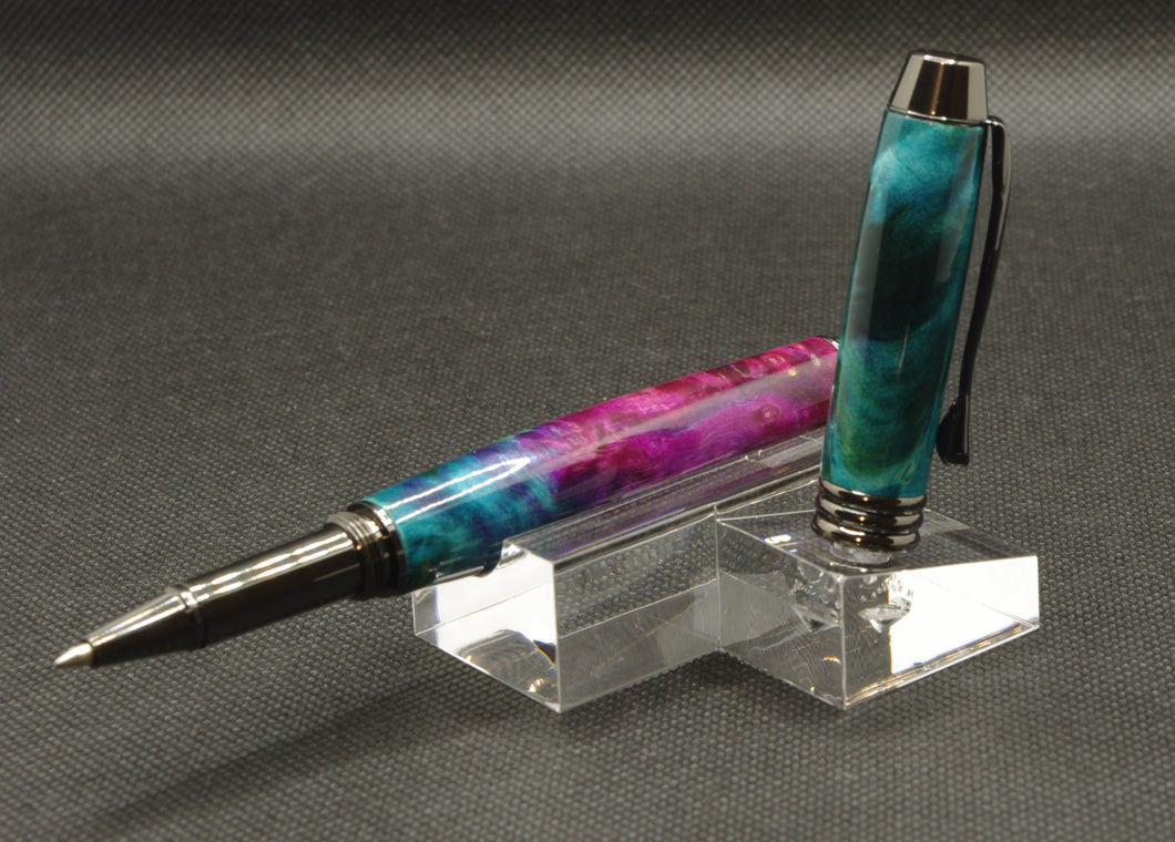 Dyed Box Elder Burl Rollerball Pen - Gun Metal