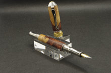 Load image into Gallery viewer, Honduran Rosewood Burl Nouveau Sceptre Rhodium and 22kt Gold Fountain Pen
