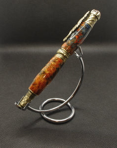 Dyed Box Elder Burl Dragon Fountain Pen - Antique Brass