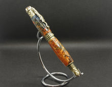 Load image into Gallery viewer, Dyed Box Elder Burl Dragon Fountain Pen - Antique Brass
