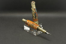 Load image into Gallery viewer, Dyed Box Elder Burl Dragon Fountain Pen - Antique Brass
