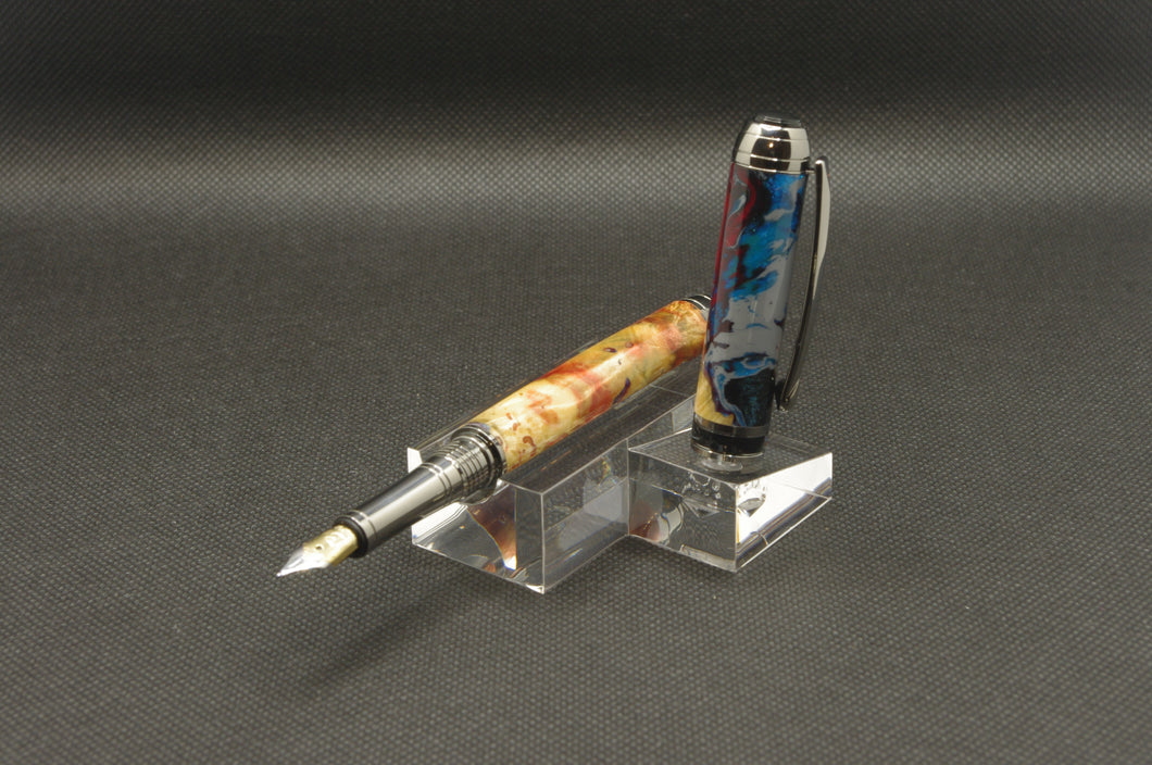 Flaming Box Elder Hybrid Fountain Pen - Black Titanium and Black Chrome