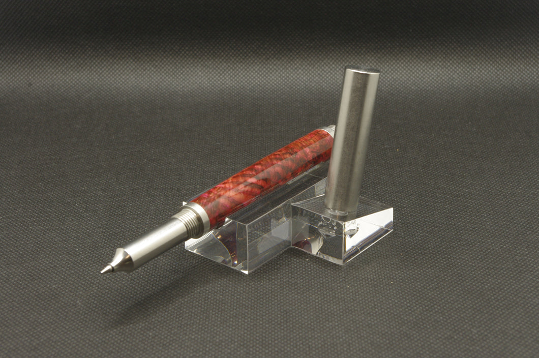 Dyed Box Elder Burl Rollerball Pen - Stainless Steel